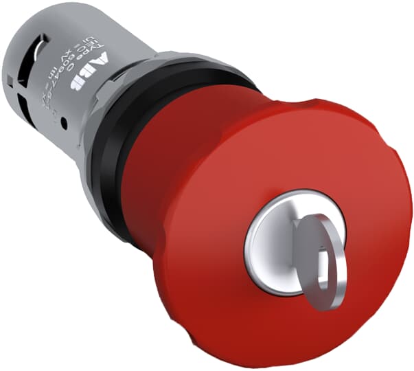 ABB Controls 22mm Non-Illuminated E-Stop; Red Mushroom - 40mm; Standard - Plastic; ; 1NO / 1NC; Key-to-Reset